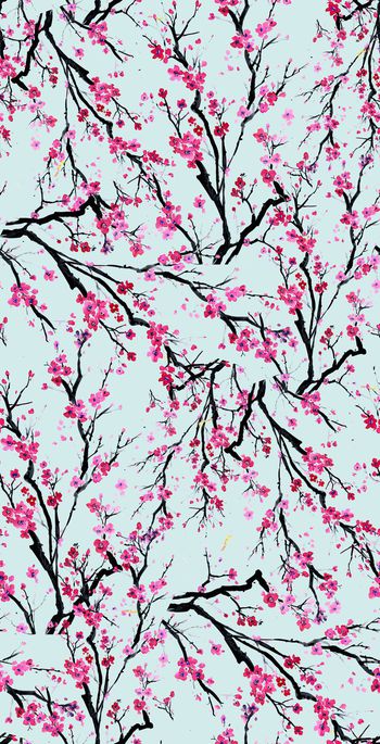 423881-中国风桃花手绘花卉数码印花