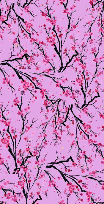 423882-中国风桃花手绘花卉数码印花