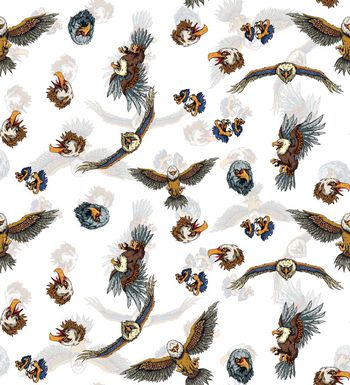 423928-个性手绘雄鹰展翅数码印花