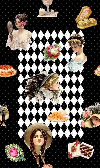 424082-复古美女与美食印象秀色可餐几何菱形