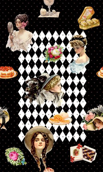 424083-复古美女与美食印象秀色可餐几何菱形