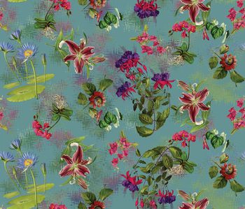 424101-复古手绘植物组合花卉印花