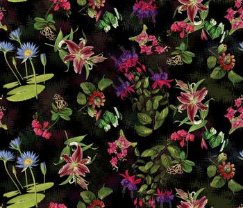 424102-复古手绘植物组合花卉印花