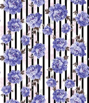 424151-条纹手绘牡丹花卉数码印花