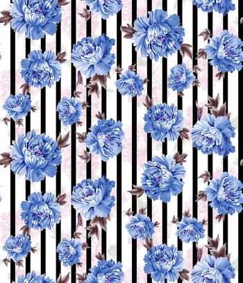 424152-条纹手绘牡丹花卉数码印花