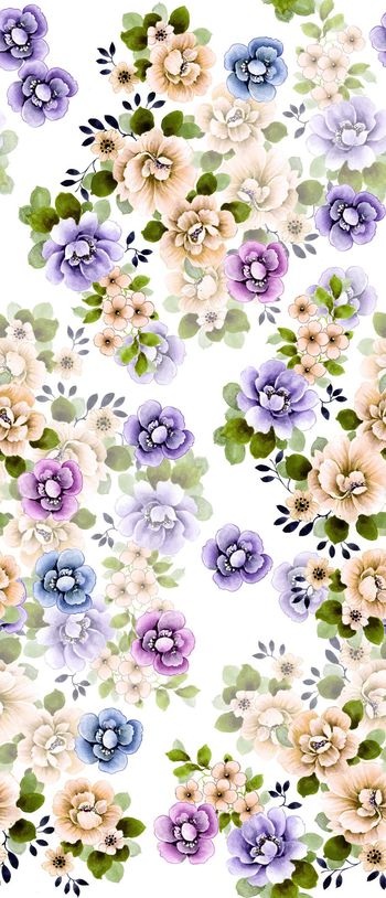 424162-渐变七彩手绘小碎花数码印花