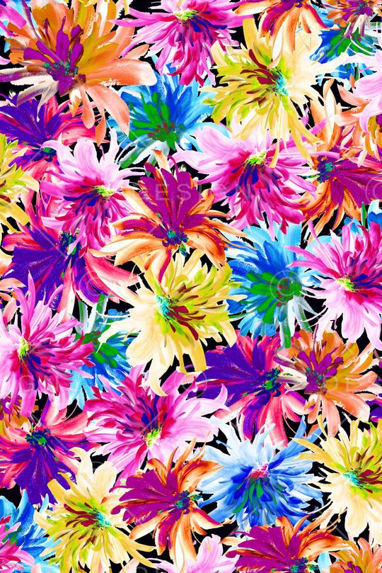 专色底 手绘 抽象 花卉组印花华亿平台图片