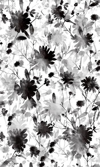 424423-黑白水墨效果枝叶花卉层叠隐约若隐若