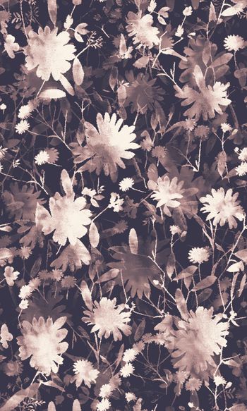 424424-黑白水墨效果枝叶花卉层叠隐约若隐若