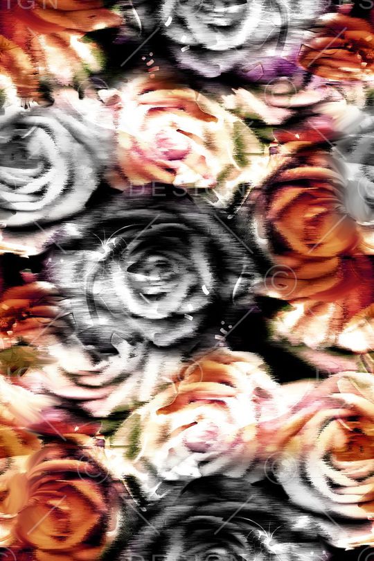 数码高端抽象写意花卉男装女装印花华亿平台图片