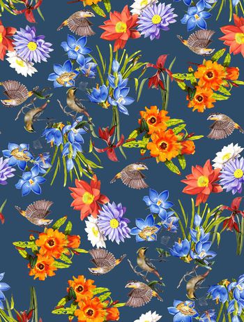 424858-气场复古手绘写实植物大花数码印花