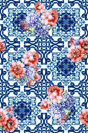 青花底纹几何印花华亿平台图片