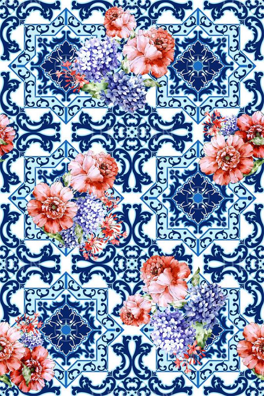 青花底纹几何印花华亿平台图片