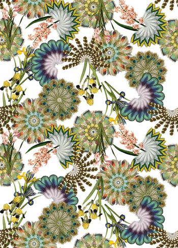 425476-复古羽毛扇形手绘花卉数码印花0