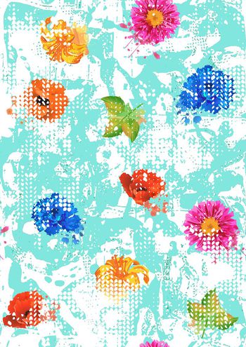 425493-黑白笔触彩色水墨花卉组合男装华亿平台女