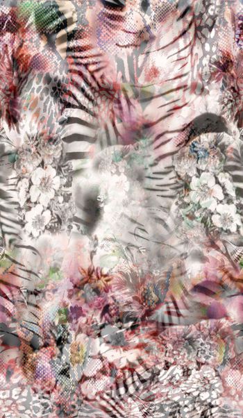 425595-抽象动物花卉纹组合裙装旗袍