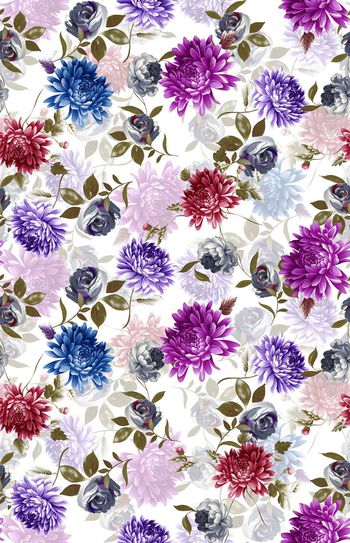 425818-时尚绚丽菊花手绘花卉数码印花