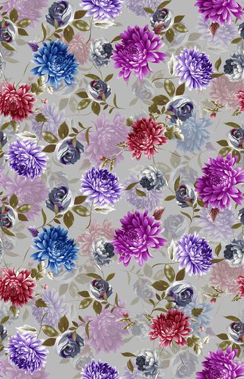 425819-时尚绚丽菊花手绘花卉数码印花