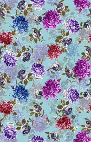 425820-时尚绚丽菊花手绘花卉数码印花