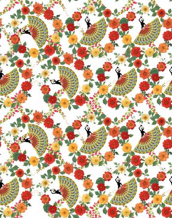 426049-时尚创意跳舞的女人扇子花卉图