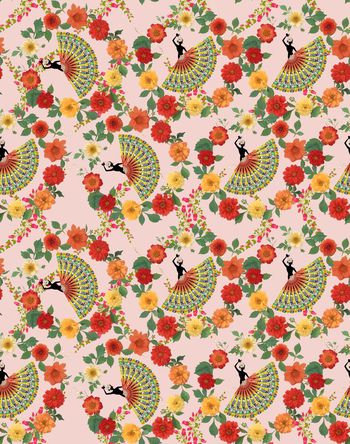 426052-时尚创意跳舞的女人扇子花卉图