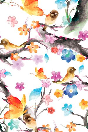 花 鸟 枝干印花华亿平台图片