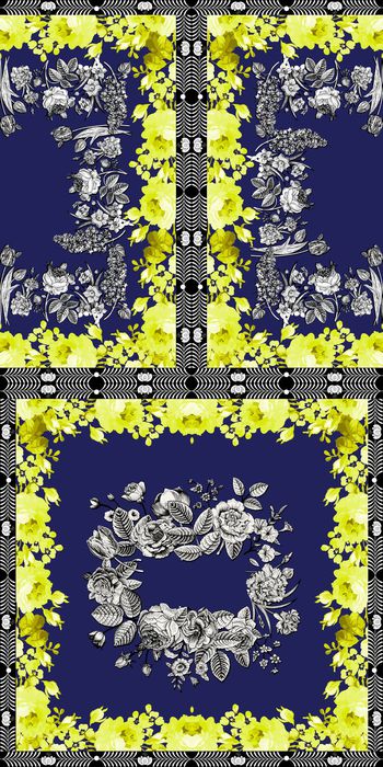 426103-复古欧式传统软薄绸花卉撞色女装连衣