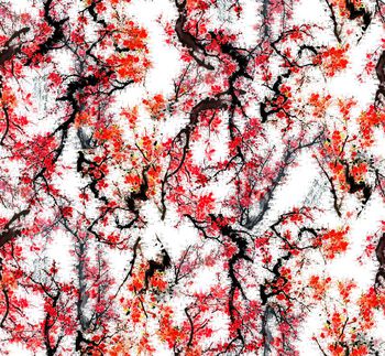 426107-中国风水墨画桃花盛开图