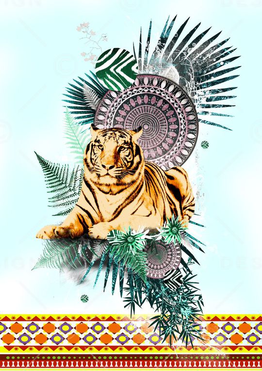 热带植物印花华亿平台图片