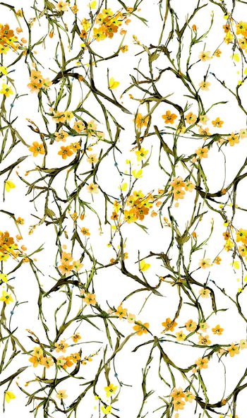 426253-中国风手绘桃花树枝数码印花