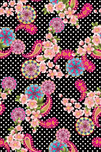 426265-经典黑白波点桃花圆形图腾佩斯利火腿