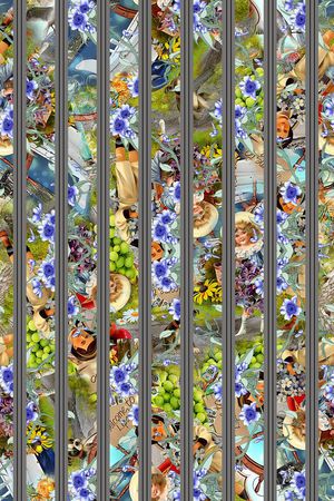 复古人物拼接印花华亿平台图片