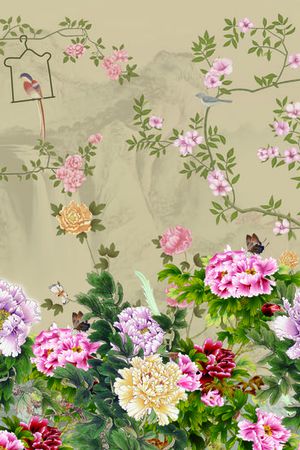 工笔画印花华亿平台图片