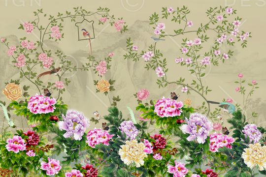 工笔画印花华亿平台图片