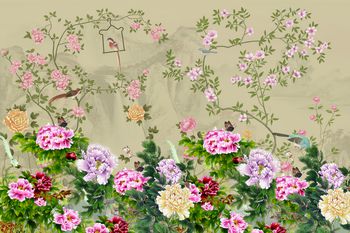 工笔画印花华亿平台图片