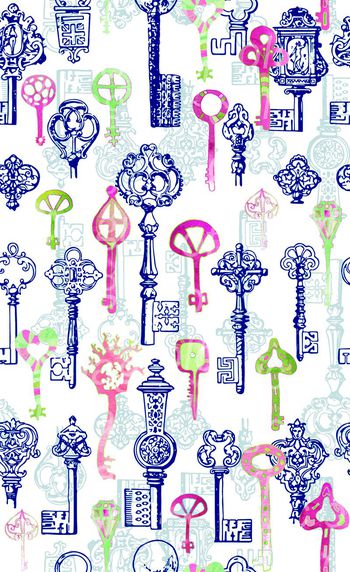 426811-简单清新欧式手绘水彩复古黑白钥匙锁