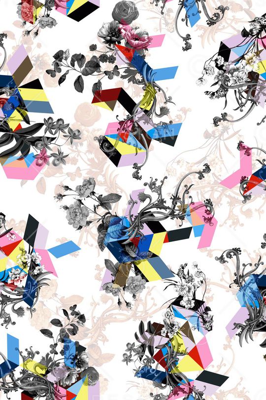 抽象黑白花印花华亿平台图片