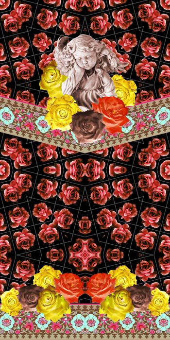 426846-哥特风格花卉镜像天使雕像蓝色玫瑰花