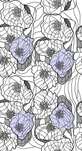 426936-时尚大牌纯手绘线描花卉树木印花