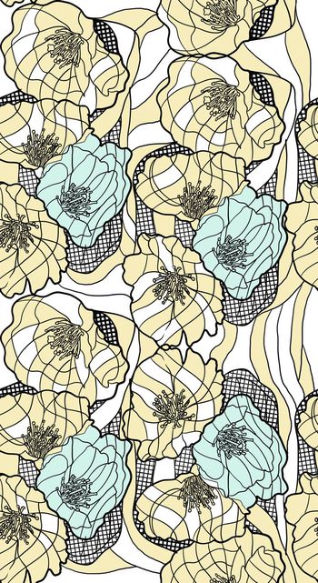 426937-时尚大牌纯手绘线描花卉树木印花