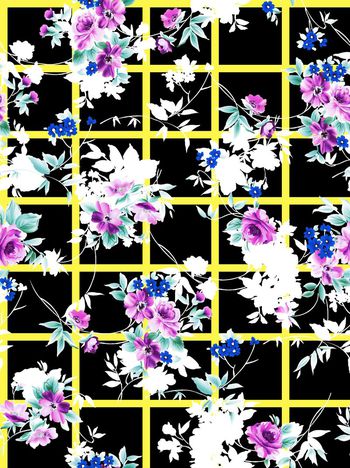 426966-缠枝花卉剪影几何大格子条纹组合女装