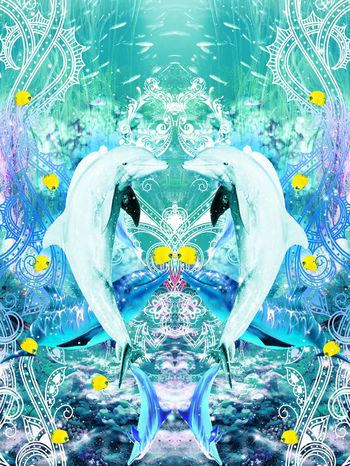 427356-梦幻绚丽海底动物风情-爱心海豚