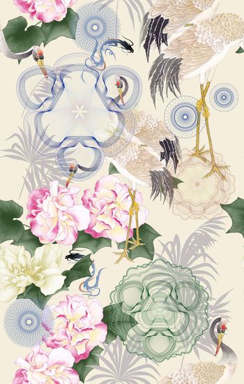 427488-中国风丹顶鹤花卉数码印花.