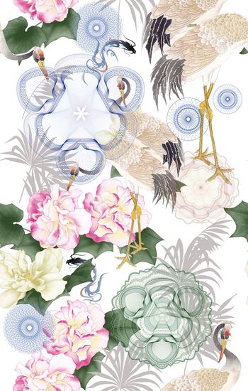 427489-中国风丹顶鹤花卉数码印花.