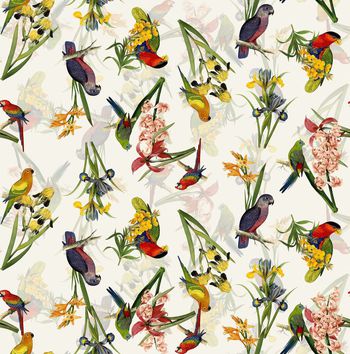 427638-流行时尚复古花鸟数码印花