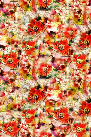 红色花卉印花华亿平台图片