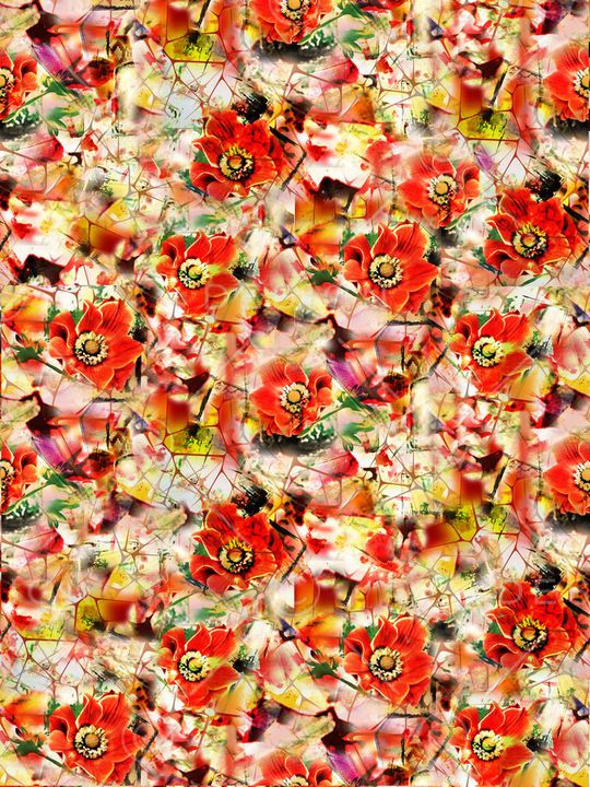 红色花卉印花华亿平台图片