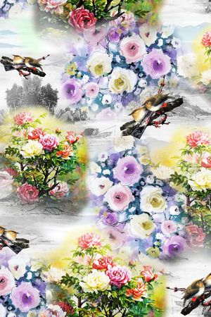 手绘麻雀印花华亿平台图片