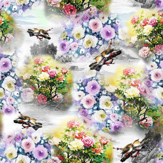 手绘麻雀印花华亿平台图片