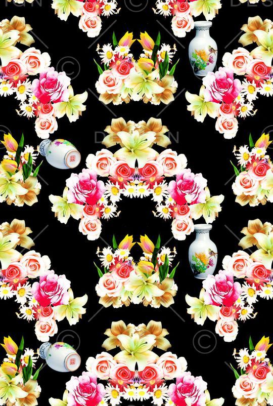 真实牡丹百合花卉印花华亿平台图片